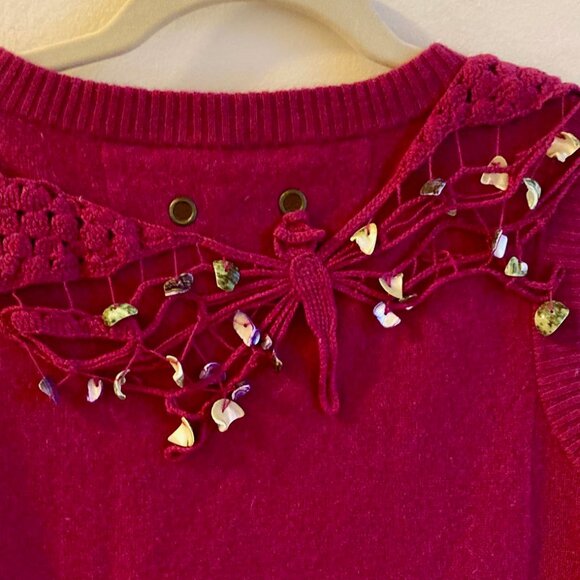 Burn 'n Violet Magenta Sweater Vest Crochet & Shells Boho Size XS - Picture 7 of 11